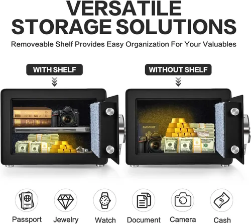 Miniatura 5 de Caja fuerte para el hogar, caja fuerte pequeña de 1.0 pies cúbicos con estante extraíble, sistema de alarma, caja de seguridad electrónica digital