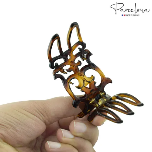 Miniatura 4 de Parcelona Pequeña diapositiva francesa de celuloide intrincada en la pinza lateral del pelo del deslizador para el pelo fino