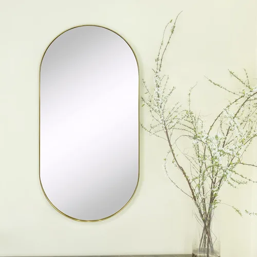 Miniatura 2 de TEHOME Espejo de Baño Ovalado Dorado Cepillado 20x40'' con Forma de Píldora Espejo de Tocador Oblongo con Marco de Metal Espejo de Cápsula