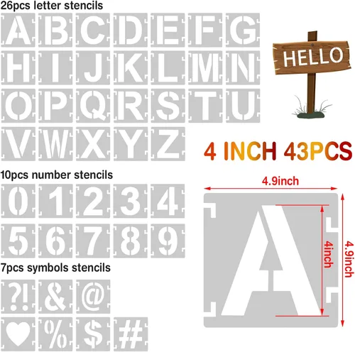 Miniatura 3 de Plantillas de letras de 4 pulgadas para pintar, 43 piezas reutilizables de símbolos del alfabeto, kit de entrelazado para pintar sobre madera