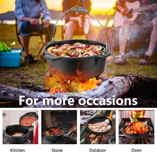 Miniatura 6 de HaSteeL Horno holandés de hierro fundido de 7 cuartos de galón, olla grande 2 en 1 presazonada y sartén con tapa, utensilios de cocina pesados