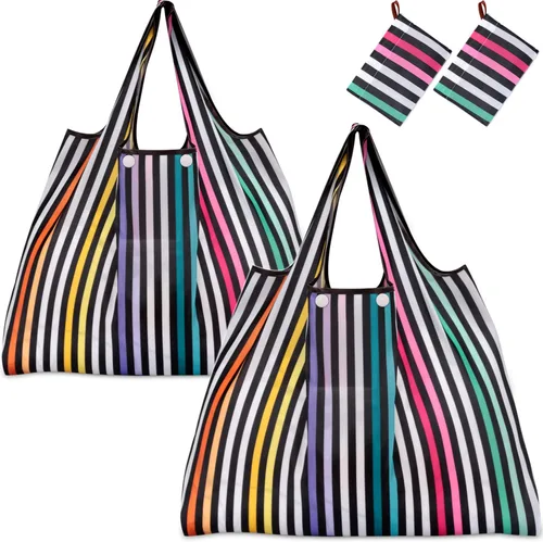 Miniatura 8 de Kingmas - Bolsas reutilizables para alimentos, plegables, ecológicas, aptas para el bolsillo, lavables, impermeables, de nailon, bolsas con asa Gato