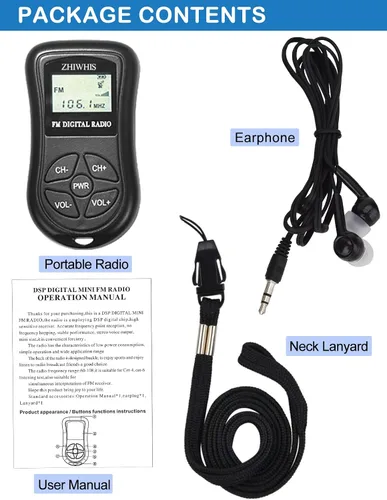 Miniatura 6 de ZHIWHIS Mini radio FM portátil, pantalla digital LCD estéreo, sintonización, transistor, receptor de conferencias con auriculares, radio de bolsillo