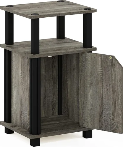 Miniatura 7 de Furinno Brahms - Mesita de sofá lateral de 3 niveles con puerta, 1 paquete, roble francés/negro