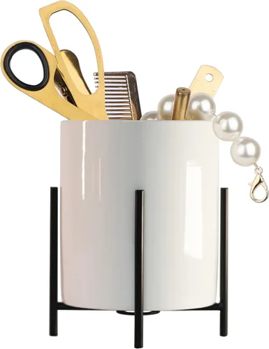 Miniatura 14 de Planet Pencil Cup Sturdy Metal Frame with White Ceramic Pen Holder For Desks and kitchen Appliance Holders