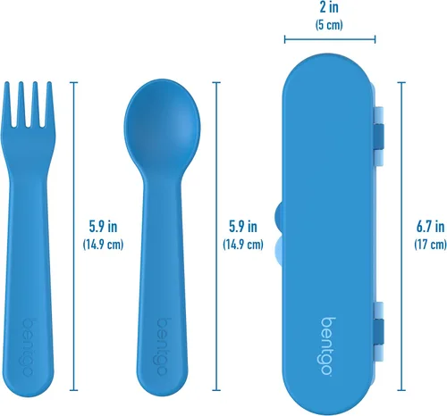 Miniatura 5 de Bentgo Juego de utensilios para niños, tenedor, cuchara y estuche de almacenamiento de plástico reutilizable, materiales sin BPA, asas de fácil