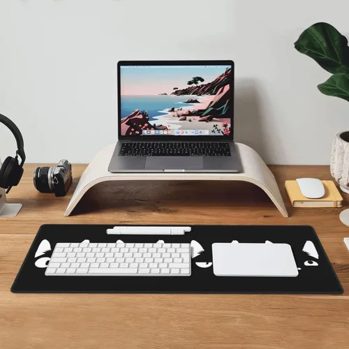 Miniatura 8 de Alfombrilla de mouse grande de gato negro XL extendida para juegos de anime, alfombrilla de escritorio larga con base de goma antideslizante