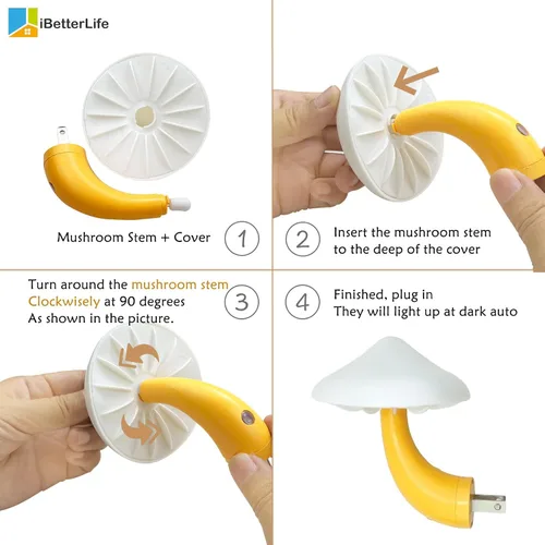 Miniatura 5 de Luces nocturnas LED con sensor en forma de hongo - 2 unidades, enchufe de pared con 7 colores cambiantes, lámpara mini de ensueño, luz nocturna