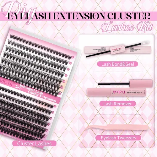 Miniatura 2 de Kit de extensiones de pestañas DIY, racimos de pestañas individuales, adhesivo y sellador para pestañas, removedor de pegamento para racimos