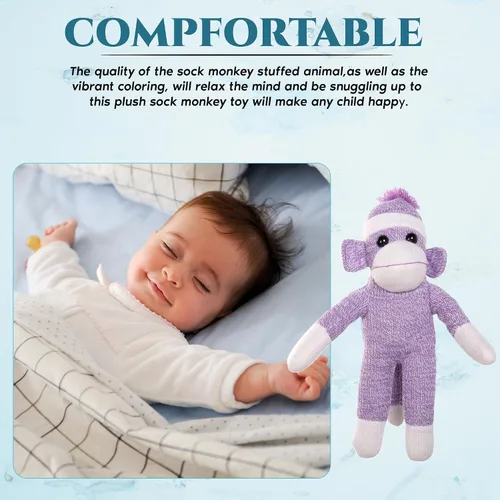 Miniatura 4 de Plushland Adorable Mono de Calcetines, El Original y Tradicional Juguete de Animal de Peluche Tejido a Mano - Regalo para Niños, Bebés, 16" púrpura