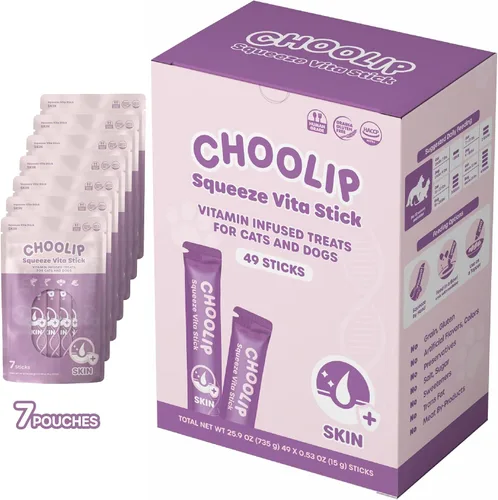 Miniatura 13 de Choolip Squeeze Vita Stick - Golosinas para lamer para gatos y perros, 49 unidades de atún y abadejo con calabaza, arándano y omega-3, caja con 7