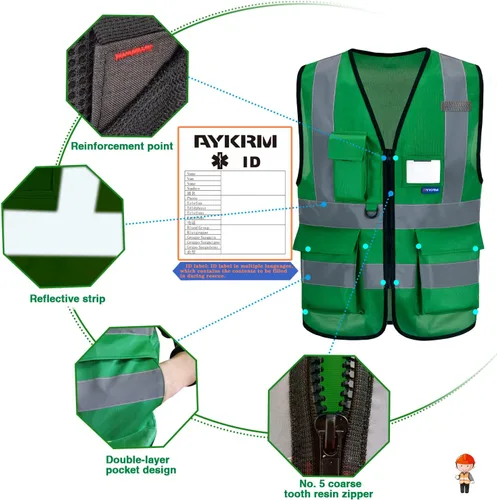 Miniatura 5 de A-SAFETY chaleco de construcción verde grande y alto 4XL 5XL