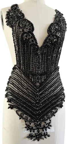 Miniatura 4 de Cuentas de lentejuelas para coser a mano, apliques de encaje grande, parches de adorno de cristal hechos a mano, accesorios para ropa de vestir Negro