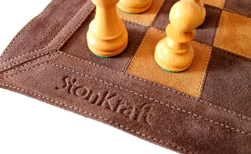 Miniatura 4 de StonKraft - Tablero de ajedrez de cuero genuino de tamaño grande de 19 x 19 pulgadas Ajedrez de torneo enrollable Marrón gamuza Gamuza marrón
