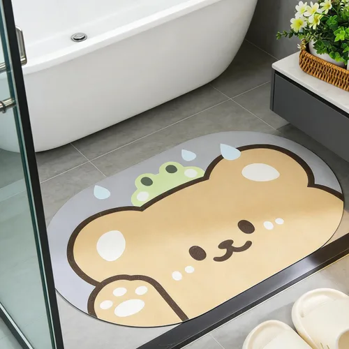 Tapete de baño con bonitos animales, de secado rápido, antideslizante, súper absorbente, delgado, para el suelo del baño, frente a la bañera, fácil