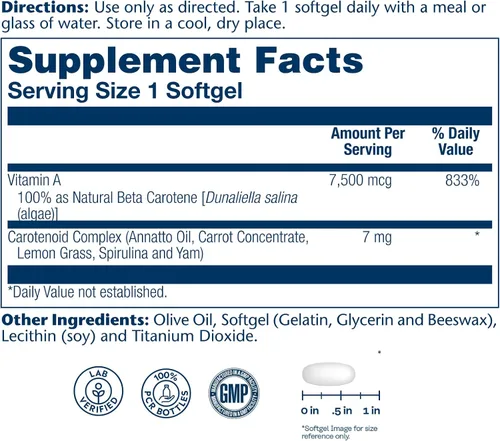 Miniatura 2 de SOLARAY Food Carotene 7500mcg (25000 UI) - Suplemento de vitamina A beta caroteno - Suplemento de bienestar e inmunidad, potentes vitaminas