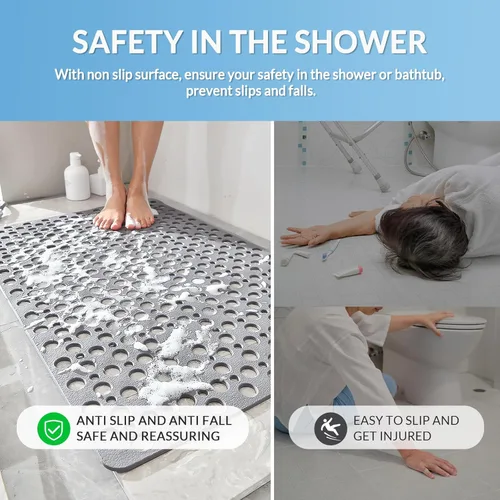 Miniatura 3 de Tapete antideslizante para bañera y ducha, 30 x 17 pulgadas, tapete de baño suave con ventosas y agujeros de drenaje más grandes, lavable a máquina
