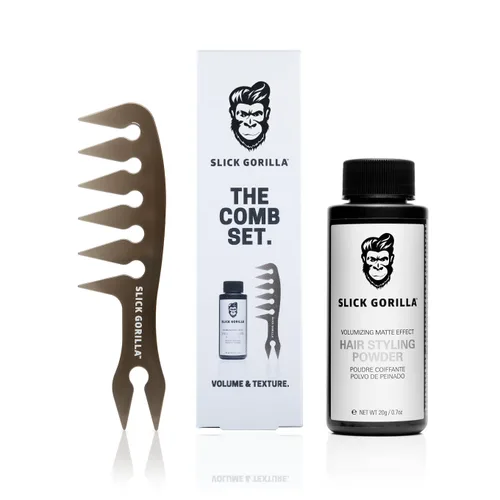 Slick Gorilla Polvo de textura y peine de textura para el cabello, polvo mate para el cabello para hombres y peine de dientes anchos de carbono para