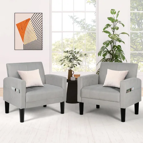 Miniatura 5 de AILEEKISS Juego de 2 sillas decorativas para sala de estar, sillón tapizado cómodo, sofá individual de tela moderna con bolsillos laterales, sillas