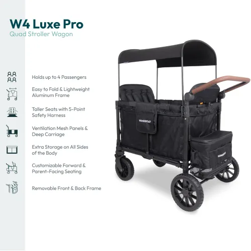 Miniatura 4 de WONDERFOLD W4 Luxe Pro Cochecito tipo vagón (4 plazas) - Cochecito tipo vagón plegable con asientos que cuentan con arneses de seguridad de 5 puntos