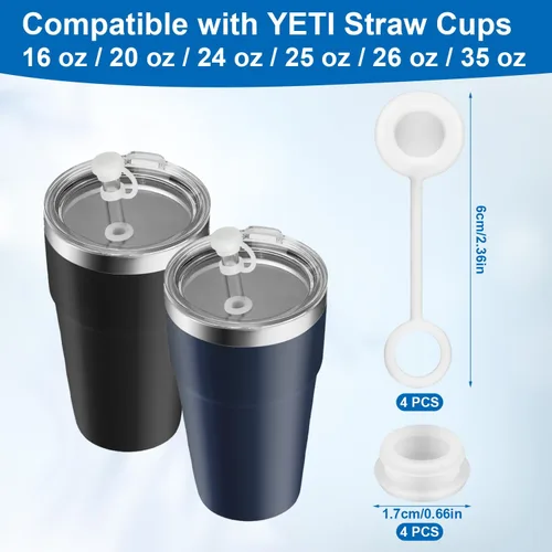 Miniatura 2 de 8 tapones de silicona a prueba de derrames compatibles con copas de popote YETI de 16/20/24/25/26/35 onzas, con tapón de silicona antifugas, tapas