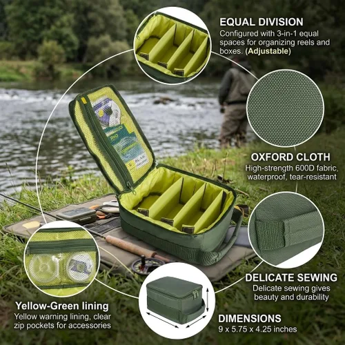 Miniatura 6 de Bolsa de aparejos de pesca, bolsas de pesca impermeables, carrete de pesca portátil y bolsa de equipo con 3 divisores ajustables para carretes