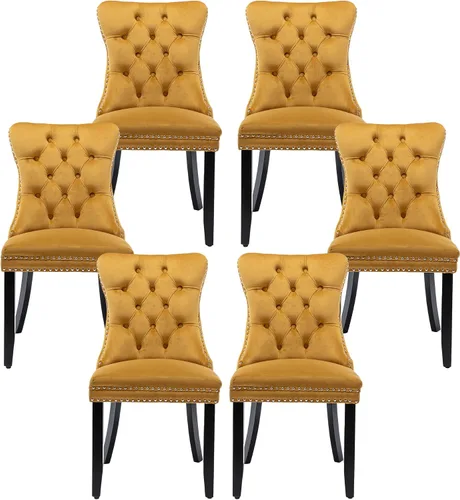 Miniatura 60 de Silla de comedor copetuda moderna de terciopelo para comedor, sillas de comedor tapizadas con remache de clavo, anillo trasero para cocina, comedor