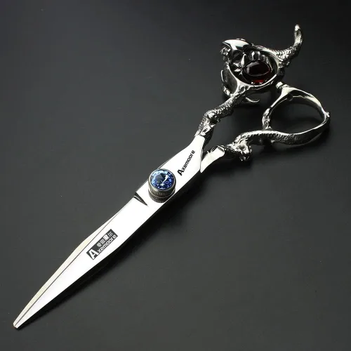 Miniatura 4 de Tijeras de 6/7/7.5/8/9 pulgadas de plata profesional peluquero corte de pelo y corte diluido afilado acero 440C (cizalla plana de 6 pulgadas)