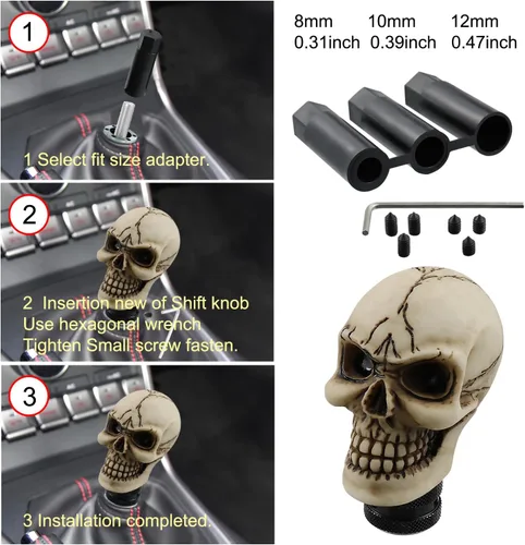 Miniatura 5 de Perilla de palanca de cambios en forma de calavera, de resina, para autos manuales o automáticos, Beige