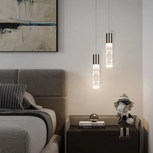 Miniatura 8 de OKELI Lámparas Colgantes Modernas, Lámparas de Isla LED de Cristal de Burbujas de 3 Colores, Mini Iluminación Colgante Negra para Isla de Cocina