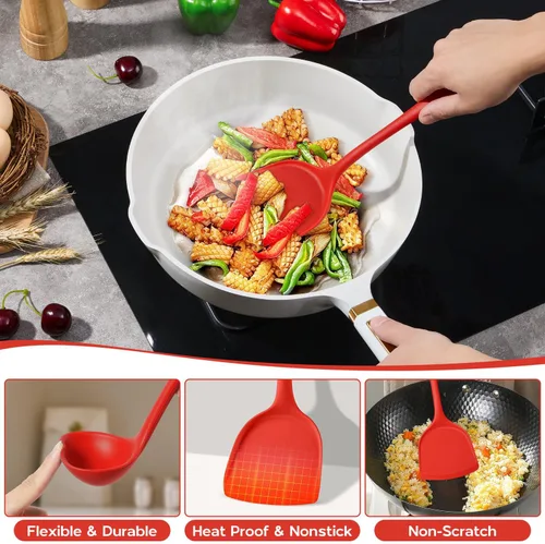 Miniatura 2 de Onader Juego de utensilios de cocina de silicona, juego de 6 utensilios de cocina rojos, resistente al calor, utensilios de cocina antiadherentes