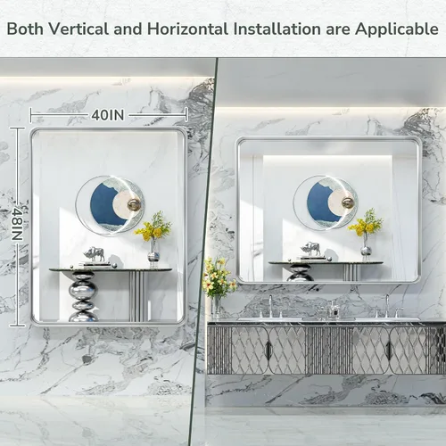 Miniatura 228 de TokeShimi - Espejo para pared de baño, espejo de tocador con marco de metal de aleación de aluminio mate cepillado e inoxidable, decoración rústica
