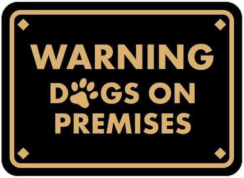 Diamante enmarcado clásico, letrero de advertencia de perros en las instalaciones (negro/oro) - pequeño