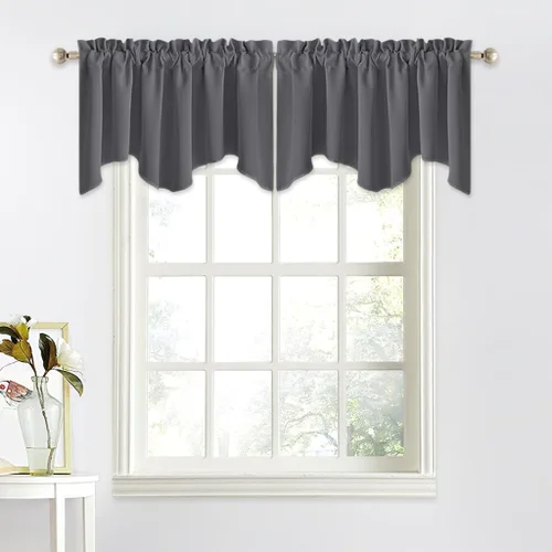 Miniatura 34 de NICETOWN Cenefa de ventana para dormitorio, ahorro de energía, bolsillo para barra, cenefa festoneada corta para ventana pequeña para lavandería