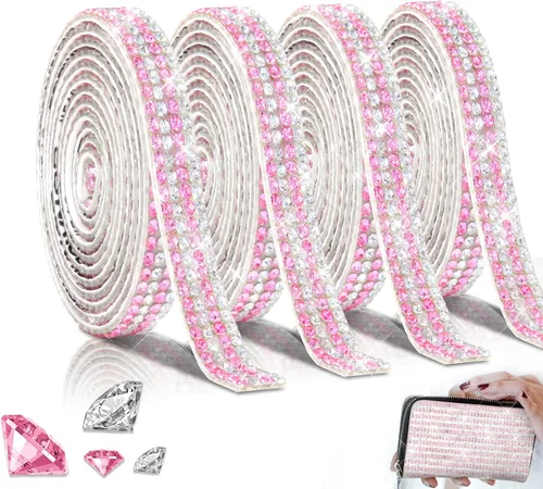 Miniatura 8 de 4 rollos de cinta autoadhesiva con diamantes de imitación y cristal Bling con tiras adhesivas de 2 mm para manualidades, bodas, cumpleaños, fiestas