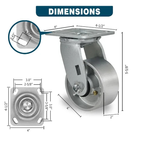 Miniatura 2 de Ruedas giratorias de 4 x 2 pulgadas, ruedas industriales resistentes, ruedas giratorias con rodamiento de rodillos - Ruedas de hierro fundido