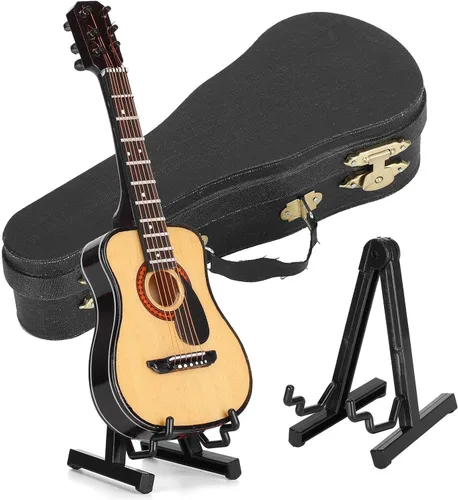Miniatura 6 de Guitarra en miniatura con soporte y estuche, modelo de guitarra mini con soporte y estuche Instrumento musical en miniatura ideal para niños