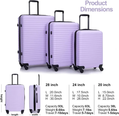 Miniatura 7 de Travelhouse Juego de equipaje, maletas rígidas expandibles de 24 pulgadas28 pulgadas, 20 pulgadas, juego de 3 piezas de equipaje de viaje con ruedas