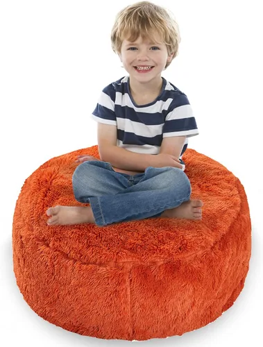 Miniatura 9 de Cheer Collection Puf con asa, sillas de piso de pelo largo para niños como almacenamiento de animales de peluche y organizador de juguetes, lavable