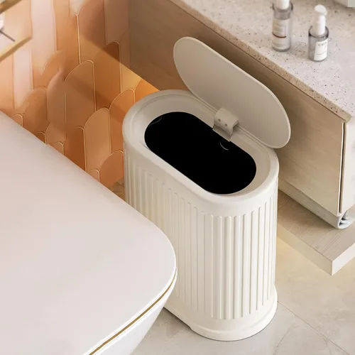 Miniatura 6 de Cubo de basura de 1.6 galones con tapa, cubo de basura pequeño para baño, cubo de basura delgado con cubo interior, contenedor de basura con tapa