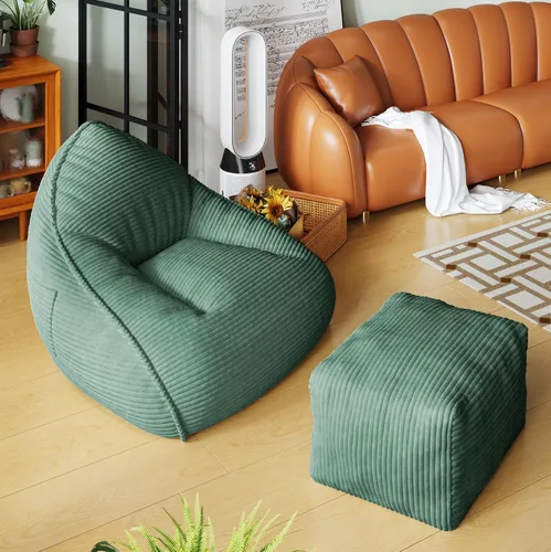 Miniatura 12 de Cloud - Puf grande con otomana, tela de pana + espuma viscoelástica 35D para adultos, tumbonas, sofá, sillón hinchado sin hueso para sala de estar