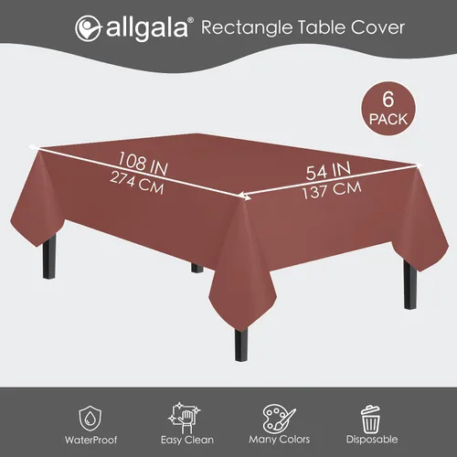 Miniatura 2 de allgala Mantel desechable a prueba de agua, paquete de 6 manteles de 54 x 108 pulgadas, marrón, para fiestas, cumpleaños, bodas, picnic, fiestas