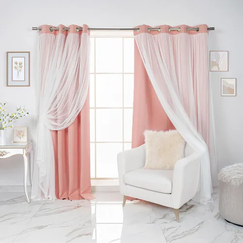 Miniatura 48 de Best Home Fashion Juego de 2 paneles de ventana de tul de encaje con aislamiento térmico y ojales de níquel de acero inoxidable para dormitorio