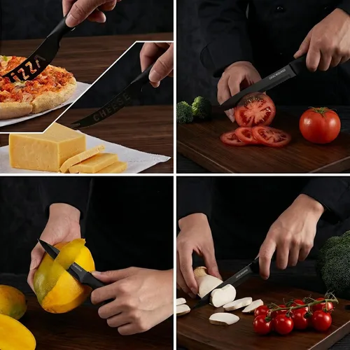 Miniatura 5 de Juego de cuchillos de cocina con bloque, 19 piezas de acero inoxidable de alto carbono afilado incluye juego de cuchillos de carne dentados, Negro