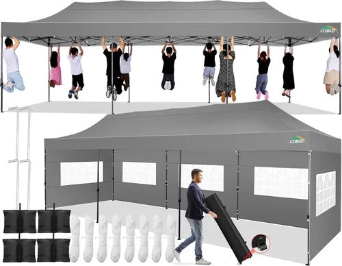 Miniatura 25 de COBIZI Carpa Toldo Emergente de 10x10 pies, Toldo de 10x10 con 4 Paredes Laterales Impermeable de Servicio Pesado Carpa Comercial para Fiestas