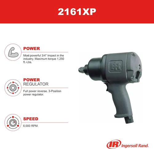 Miniatura 5 de Ingersoll Rand 2161XP Llave de impacto neumática de 3/4 pulgadas, salida de par máximo de 1250 pies-libras, 6000 RPM, Ultra Duty, inversa