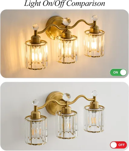 Miniatura 7 de Moderna lámpara de cristal para tocador de baño, 3 luces negras y doradas, lámparas de tocador sobre espejo, lámpara de pared de vidrio