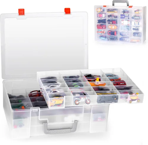 Miniatura 8 de Organizador de juguetes. 72 compartimentos. Caja de almacenamiento de juguetes compatible con autos Hot Wheels, autos Matchbox, mini juguetes