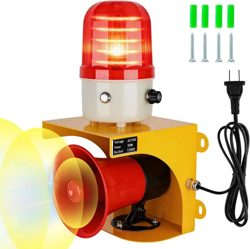 AC110V Sirena Industrial de Alarma con Luz Estroboscópica - Bocina Fuerte de 120dB y Luz de Advertencia de Baliza Roja Impermeable para Emergencias,
