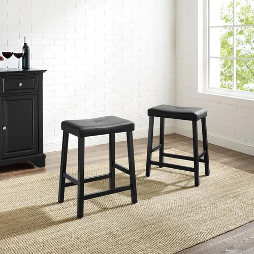 Miniatura 6 de Crosley Furniture Juego de 2 taburetes de bar tapizados con altura de mostrador, color negro, 24 pulgadas
